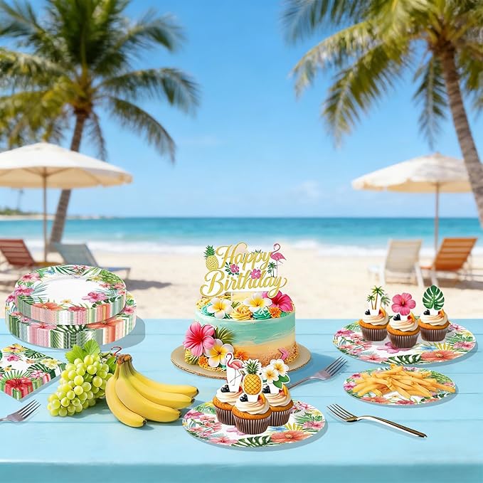180PCS Hawaiian Luau Party Supplies – Hawaiian Tropical Paper Plates