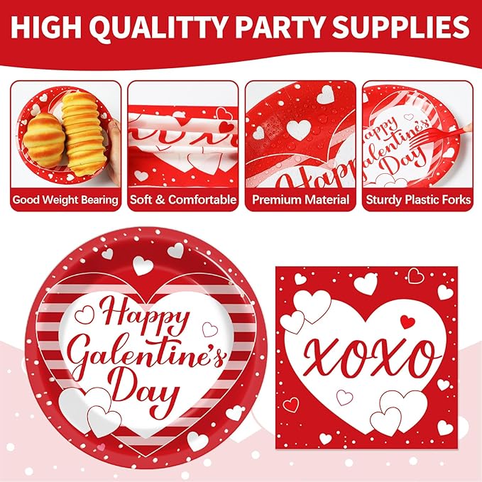 100pcs Galentine's Day Party Supplies Valentine's Day Paper Plates
