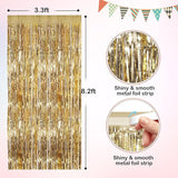 Champagne Gold Metallic Tinsel Foil Fringe Curtains, 2 Pack 3.3x8.3