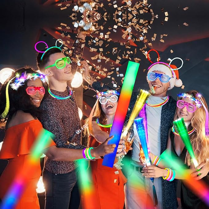 70 Packs LED Glasses 5 Neon Colors glow in the dark party supplies