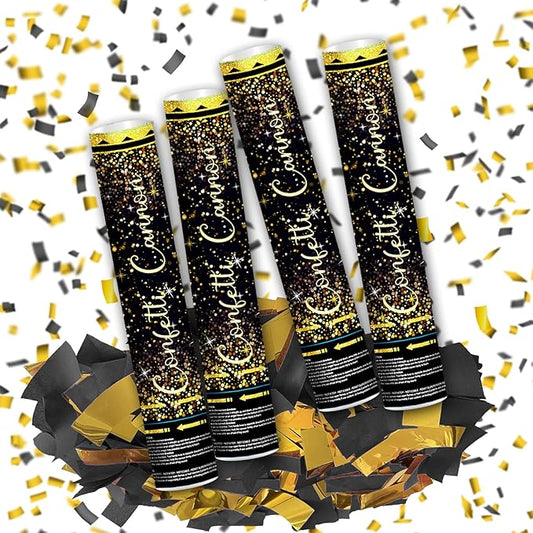 12" Black Gold Confetti Cannon Party Poppers for Birthday Graduation W