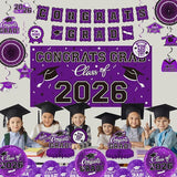 Purple Themed 2026 Graduation Decorations Set - Congrats Grad Banner,