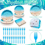 100 Pcs Summer Beach Tableware Party Supplies Disposable Ocean Waves
