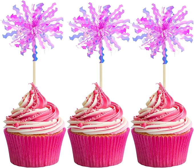 Gyufise 20Pcs Foil Firework Cupcake Toppers Happy Birthday Cake #4