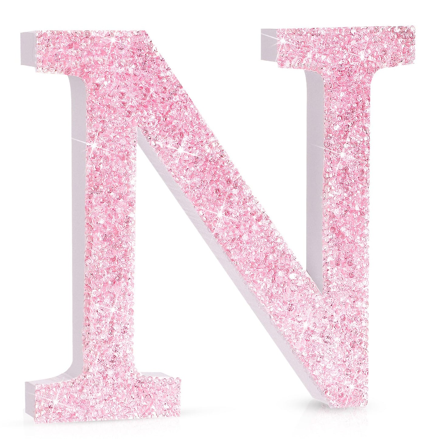 Qunclay Pink Crystal Diamond Letter Wall Decor, Glitter Wooden Bling