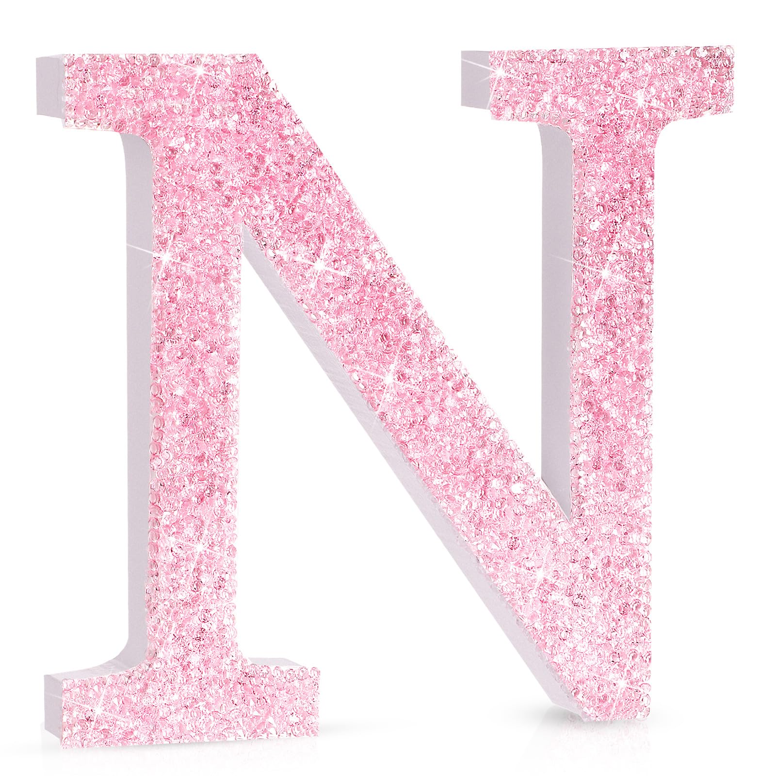 Qunclay Pink Crystal Diamond Letter Wall Decor, Glitter Wooden Bling