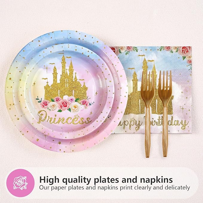 96Pcs Princess Birthday Party Supplies Princess Birthday Plates and