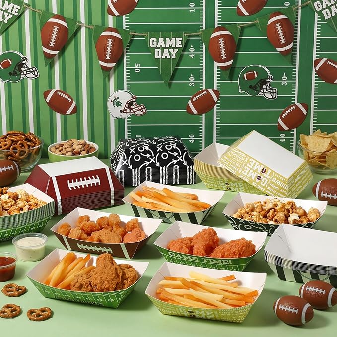 100 Pcs Football Party Favors & Supplies Paper Food Tray 2lb