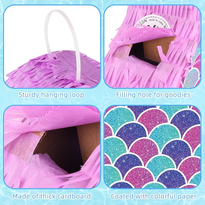 Mermaid Tail Pinata with Stick and Blindfold Mermaid Pinata for