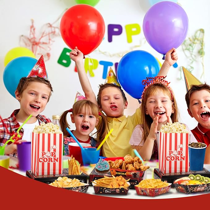 Movie Night Snack Trays with Popcorn Bags and Food Trays Movie Night