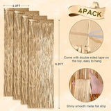 Voircoloria 4 Pack Champagne Foil Fringe Backdrop Curtains, Tinsel
