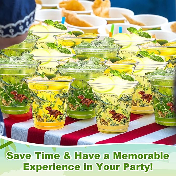 100 Pcs Dinosaur Plastic Disposable Cups 12 oz Summer Party Cups
