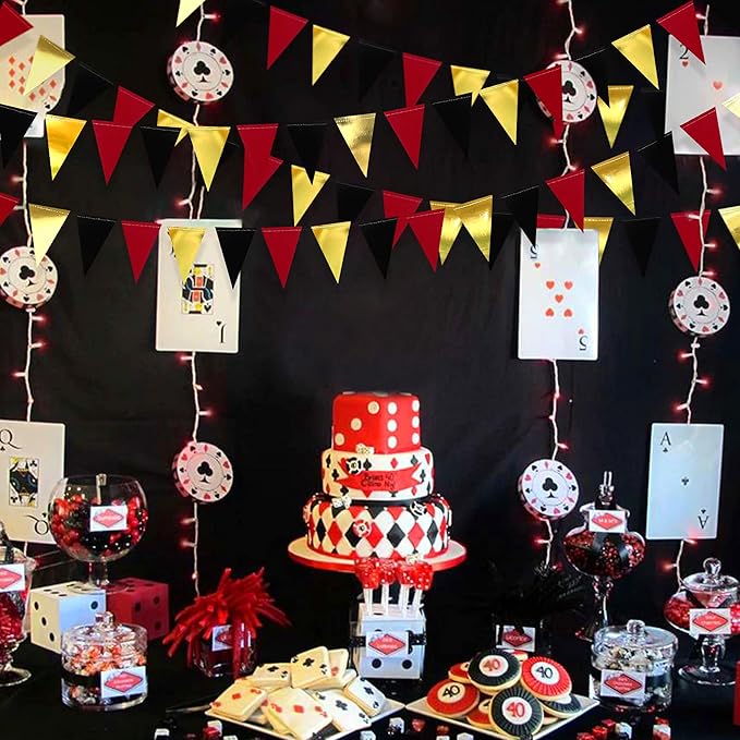 30 Ft Red Black and Gold Party Decorations Hanging Paper Triangle
