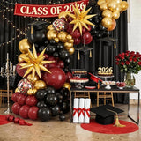 Burgundy Balloon Arch Kit,Black Gold Maroon Balloon Garland with Star