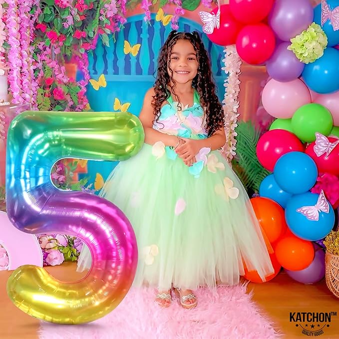 KatchOn, Giant Rainbow 5 Balloon Number - 40 Inch | Number 5 Balloons