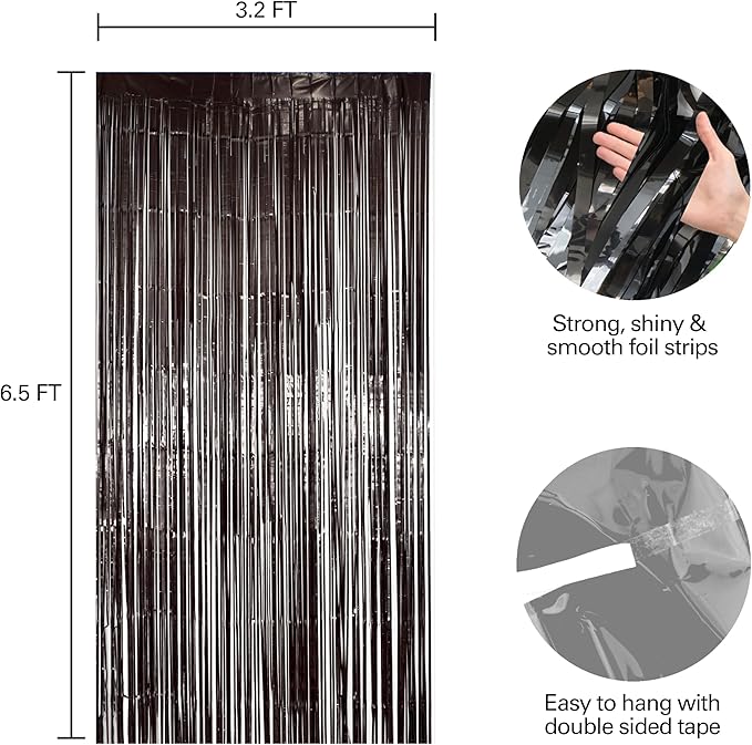 2 Pack Black Fringe Curtain Backdrop Black Streamers Halloween
