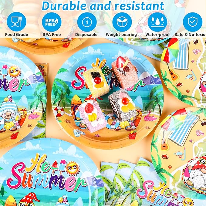 96 Pcs Hello Summer Beach Party Plates Napkins Tableware Set End of
