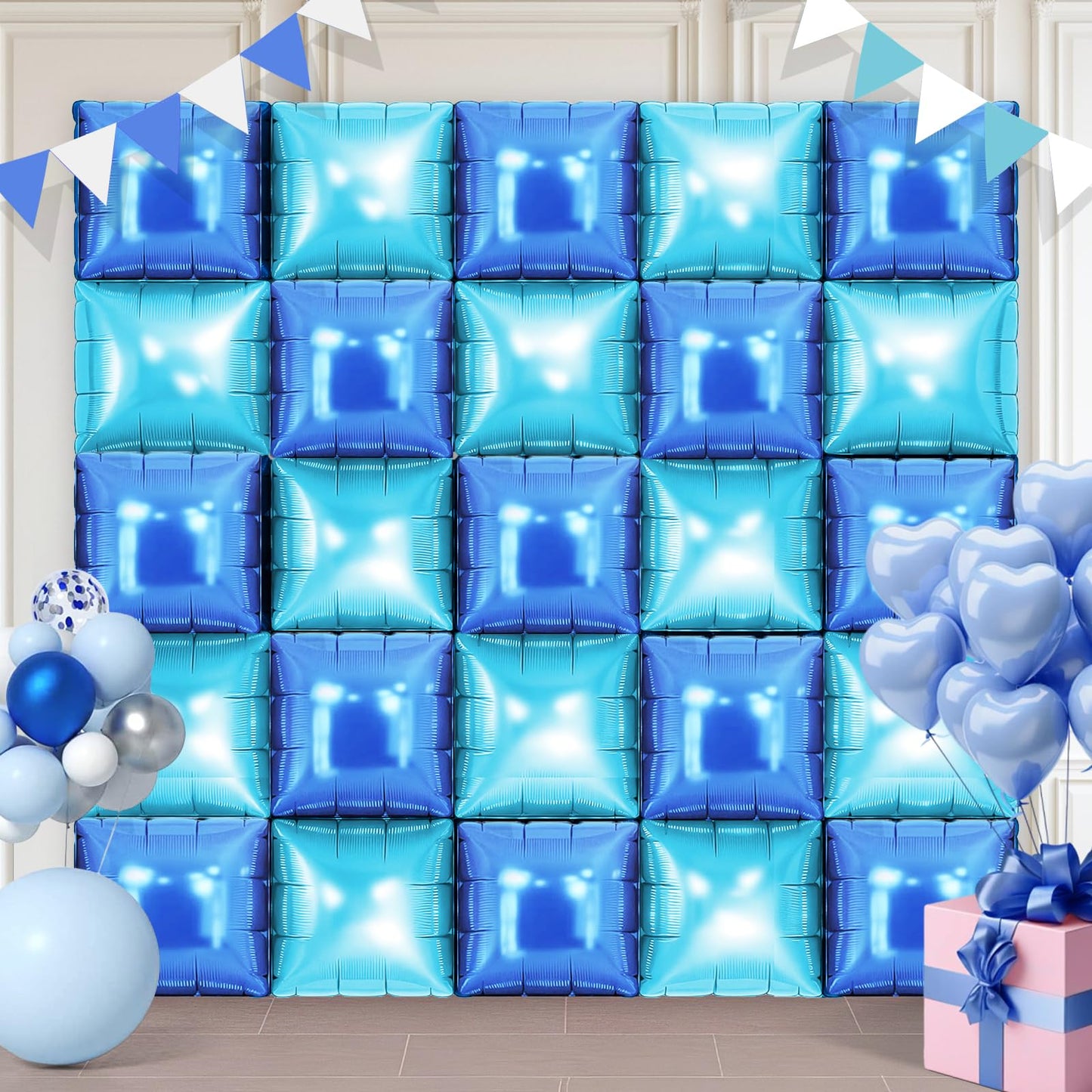 LightBlue and Blue Square Foil Balloons 25 Pcs Metallic LightBlue and