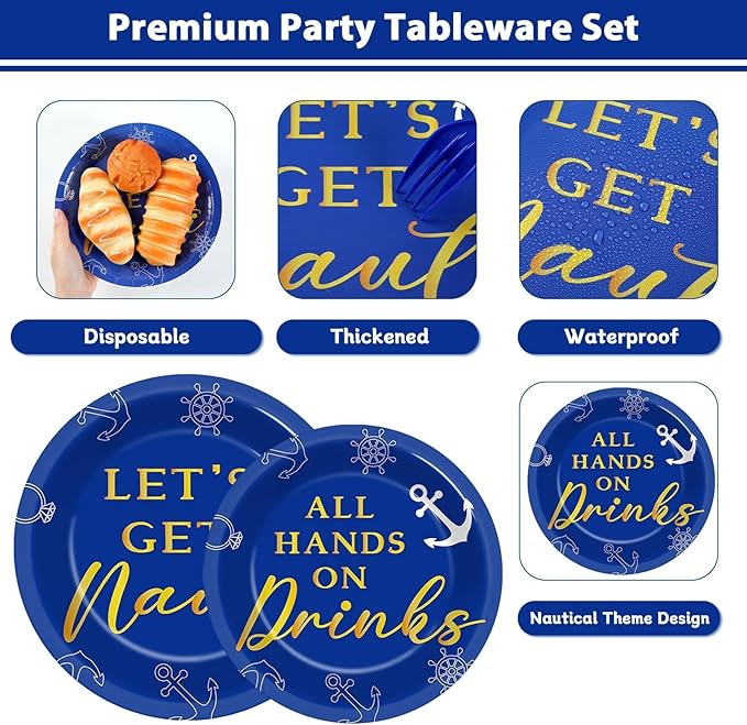 96 Pcs Nautical Bachelorette Party Plates and Napkins for Let's Get