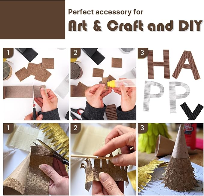 PartyWoo Brown Crepe Paper Streamers 4pcs 328ft Pack of Brown Crepe