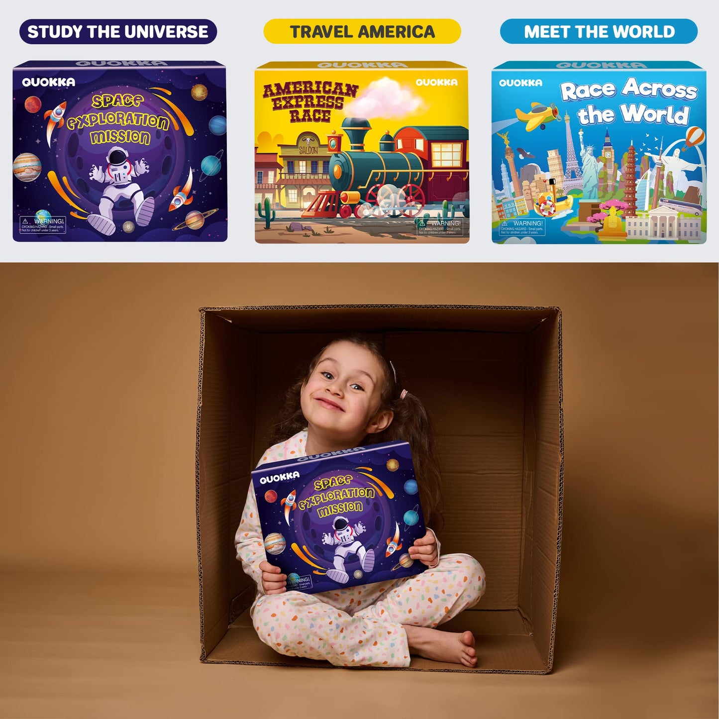 QUOKKA 3X Set Learning Board Games for Kids 8-12 - Educational Trivia