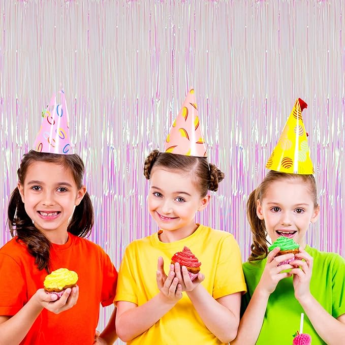 Voircoloria 3 Pack 3.3x8.2 Feet Iridescent Transparent Foil Fringe