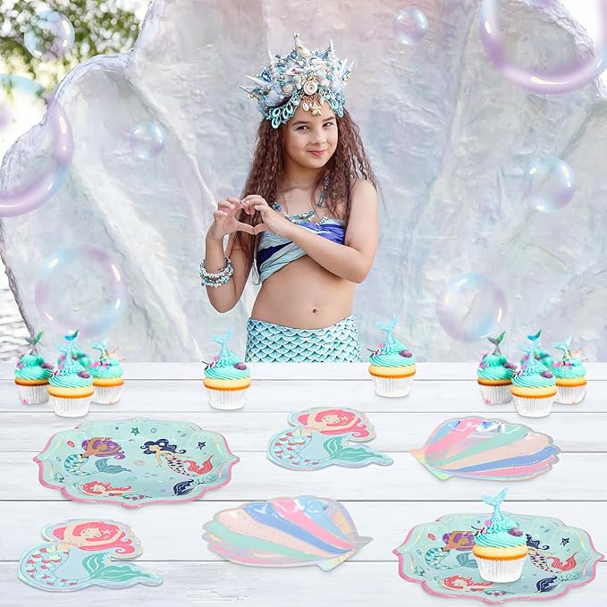 Mermaid Birthday Party Supplies 9 Disposable Dinner Plates 7 Dessert