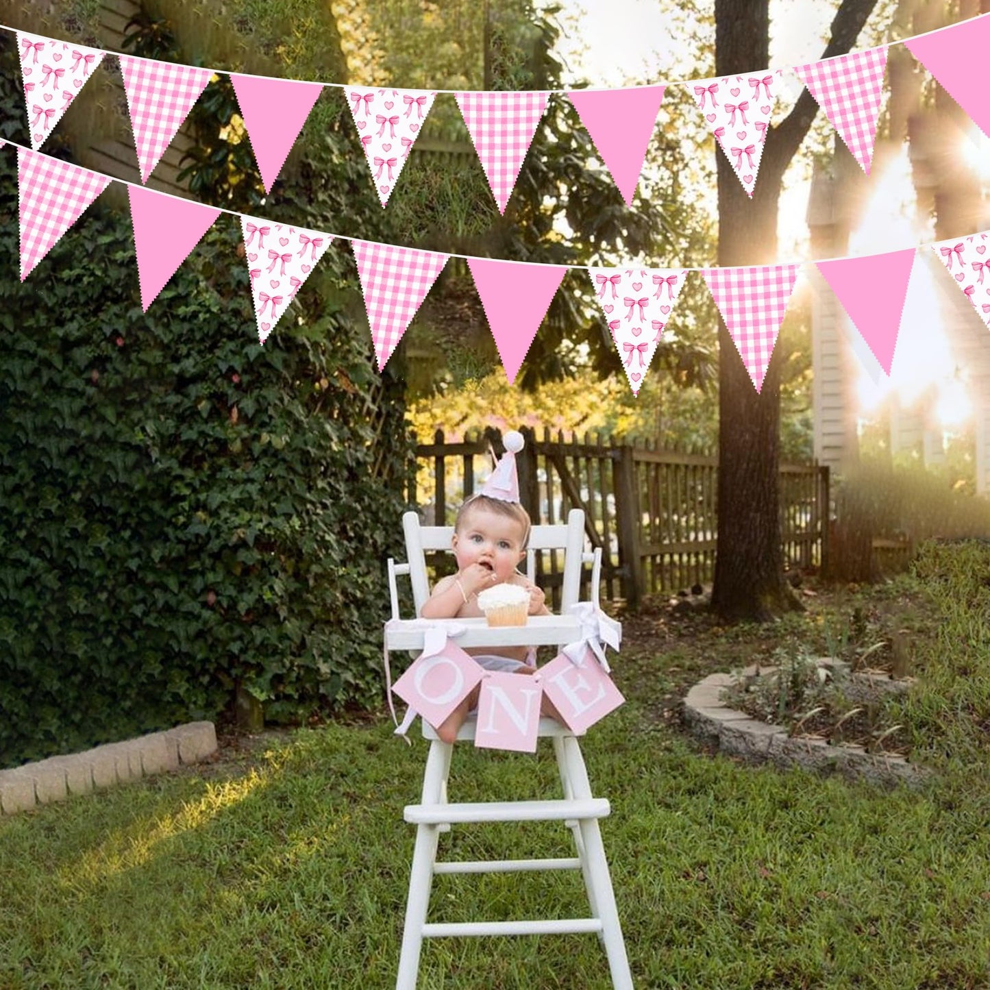 32Ft Coquette Bow Party Decorations Hot Pink Bow Pennant Banner Fabric