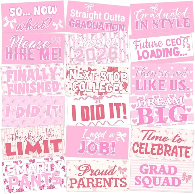 24 Designs Pink Bow Graduation Photo Booth Props Class of 2026