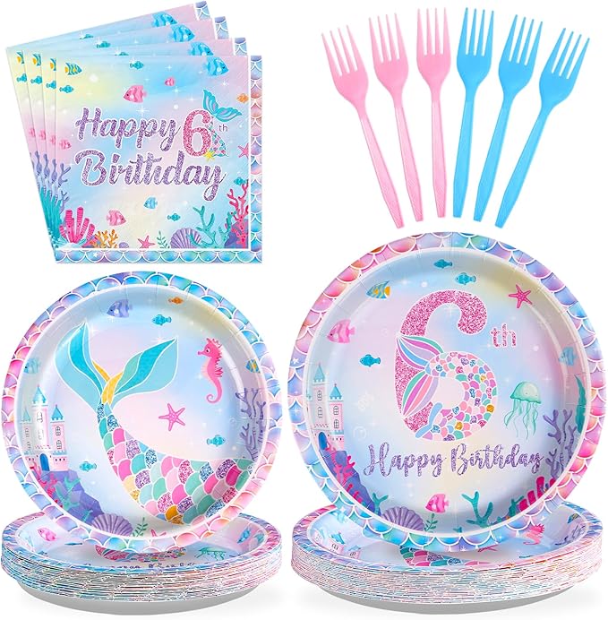 96Pcs Mermaid 6th Birthday Party Decorations for Girls Little