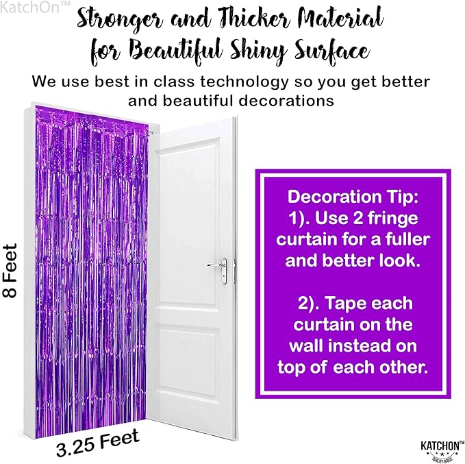 KatchOn, Metallic Purple Foil Fringe Curtain 3.2x8 Ft, Pack of 2 |