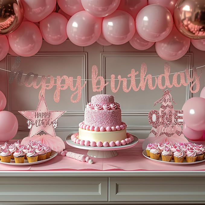 Pink 1st Birthday Table Centerpieces for Baby Girls Rose Gold