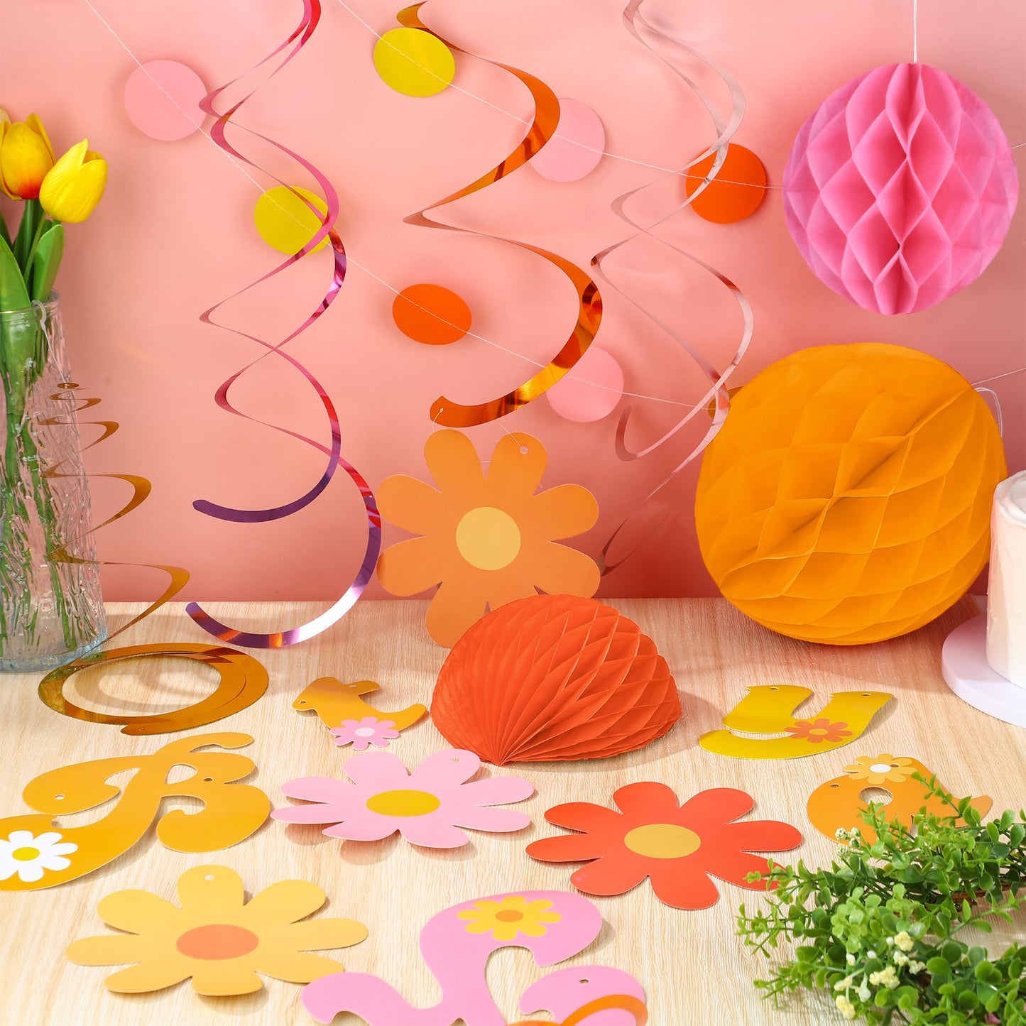 Daisy Groovy Party Decoration Boho Happy Birthday Banner Hanging