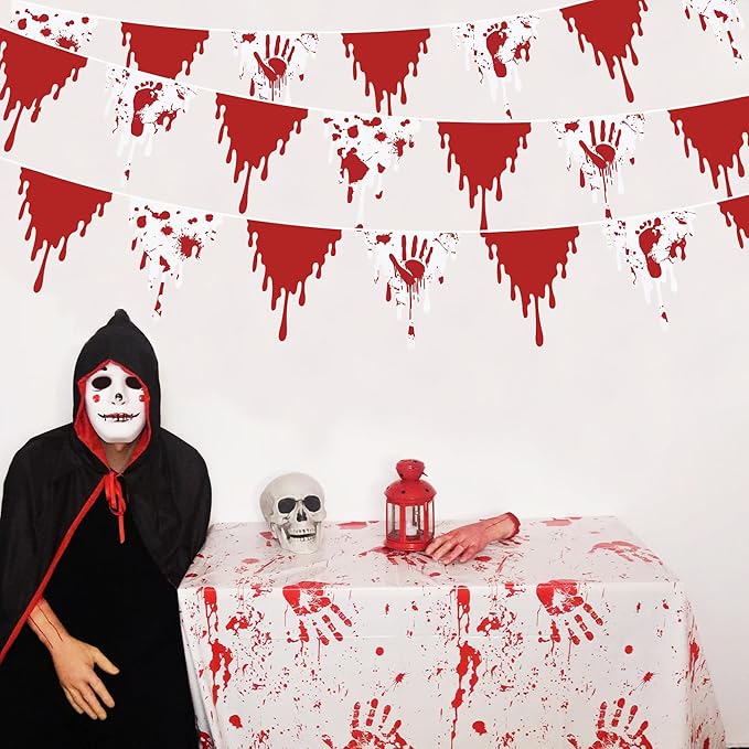 30Ft Halloween Party Decorations Red Bloody Handprint Footprint