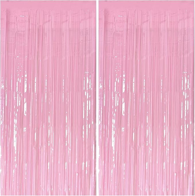 Pastel Pink Party Streamers Foil Fringe Backdrop Curtains Tinsel