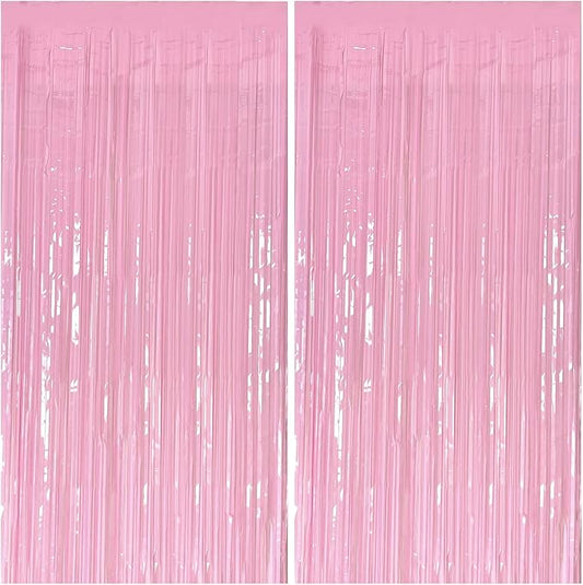 Pastel Pink Party Streamers Foil Fringe Backdrop Curtains Tinsel