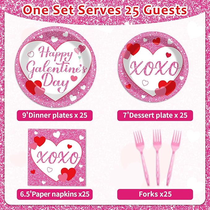 25 Guests Galentine's Day Party Supplies Galentine's Day Pink XOXO