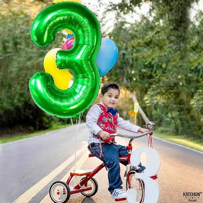 KatchOn, Giant Green Number 3 Balloon - 40 Inch | Three Rex Birthday