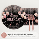 96 Pcs Rose Gold Birthday Decorations for Women Pink and Black