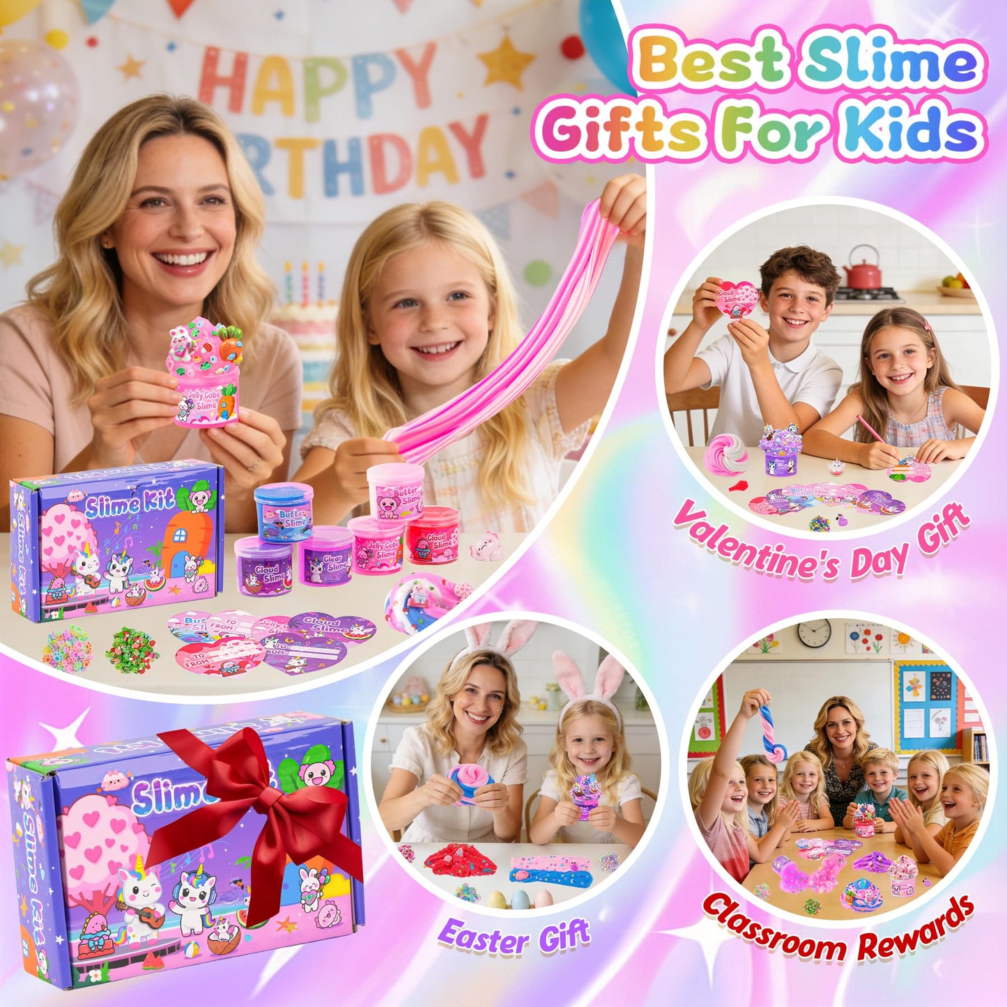 LAWOHO 6 Pack Pink Slimes, Glow in the Dark Cloud Slime kit for Girls