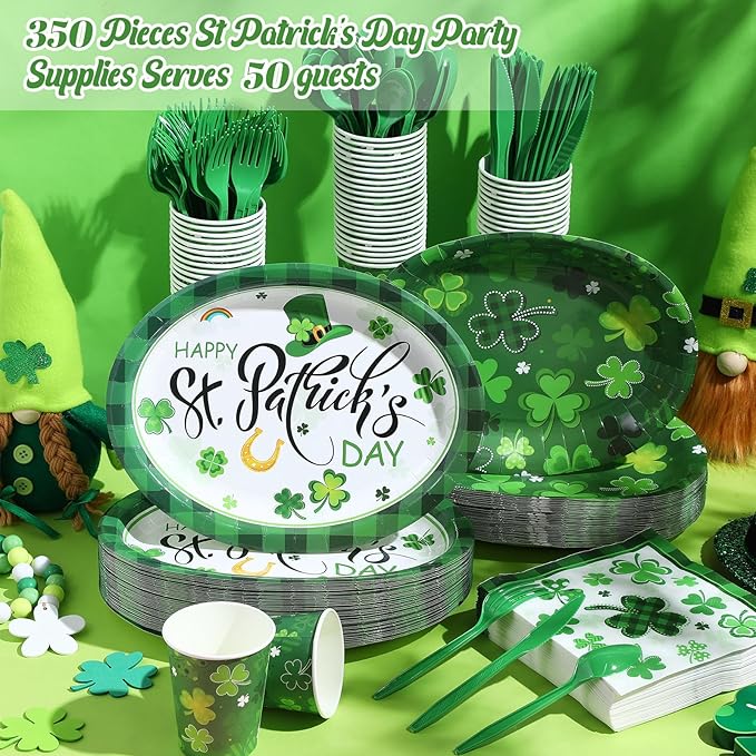 350 Pieces St Patrick's Day Party Supplies Irish Party Tableware Set
