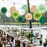Sage Green Boho Party Decorations Paper Flowers Lanterns 15PCS