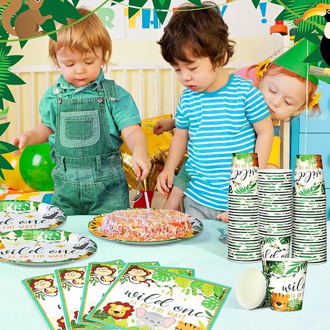 200 Pcs Jungle Safari Baby Shower Paper Plates Napkins Cups Baby