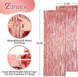 Voircoloria 2 Pack Rose Gold Foil Fringe Backdrop Curtains, Tinsel