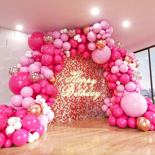 Pink Balloons Arch Kit, 160Pcs Hot Pink Balloon Garland Kit Metallic