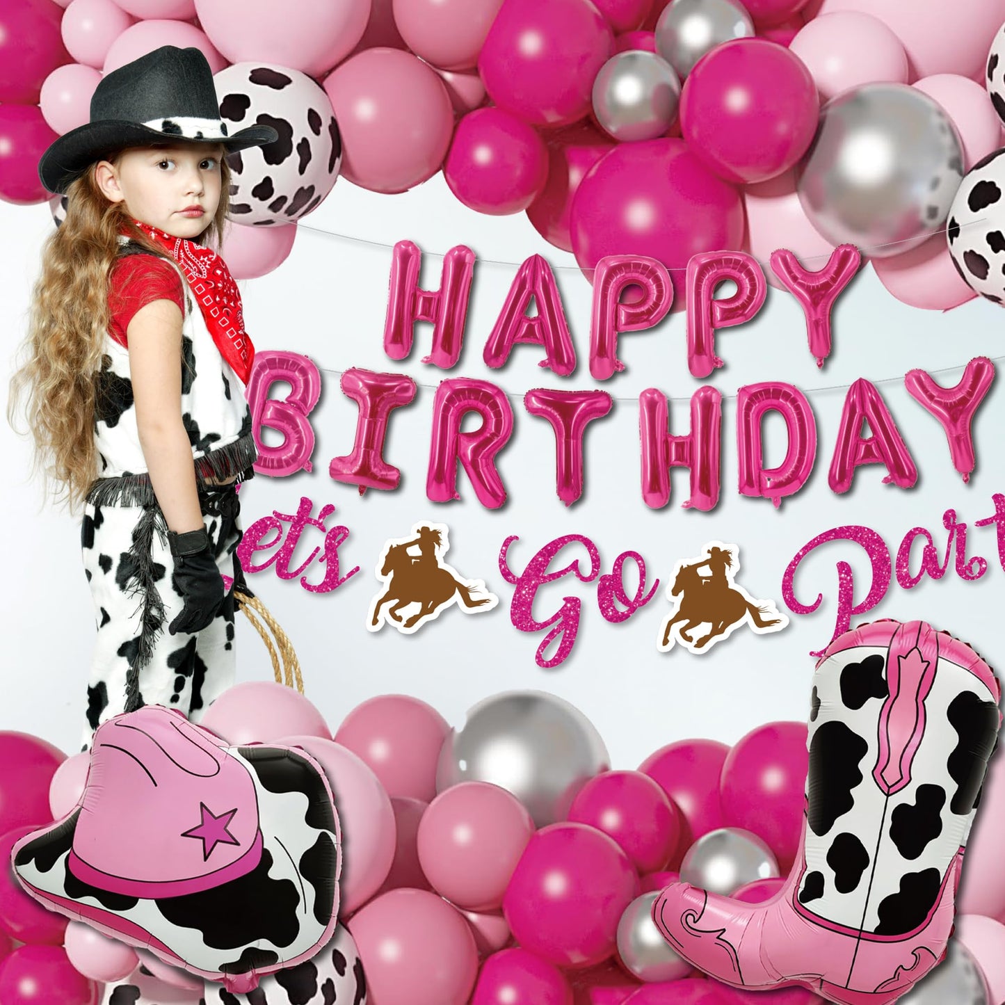 Disco Cowgirl Birthday Party Decorations - 105PCS Pink Decorations