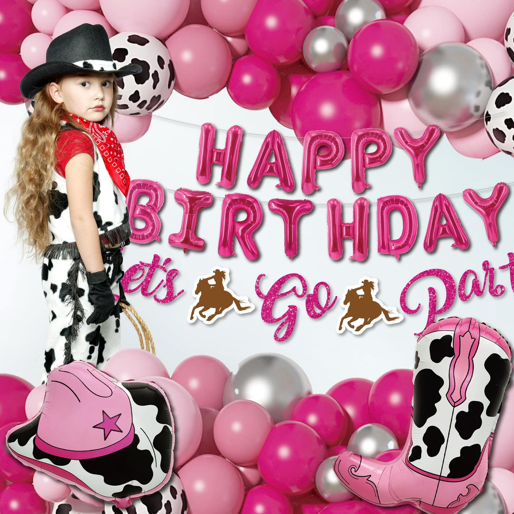 Disco Cowgirl Birthday Party Decorations - 105PCS Pink Decorations