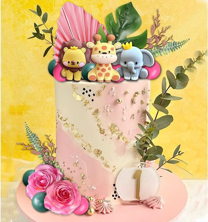 22pcs Safari Jungle Animal Cake Toppers Flower Balls Cake Decoration