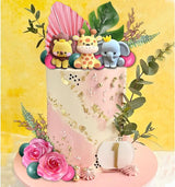 22pcs Safari Jungle Animal Cake Toppers Flower Balls Cake Decoration