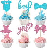 24 Pack Boy or Girl Cupcake Toppers Pink and Blue Glitter Baby